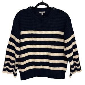 NWT J. Crew Textured Crewneck Pullover Sweater in Navy and Ivory Stripe - M